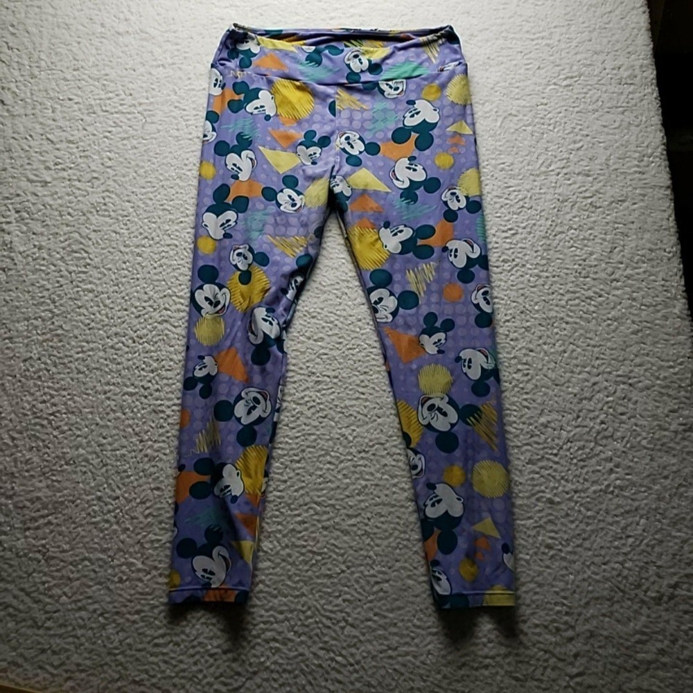 LuLaRoe Pants Leggings Womens One Size Purple Mickey Mouse Print Ankle Stretch